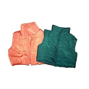 SHEIN EZwear Zip-up Puffer Vest Lot of 2 Women's Size Medium M Green Orange